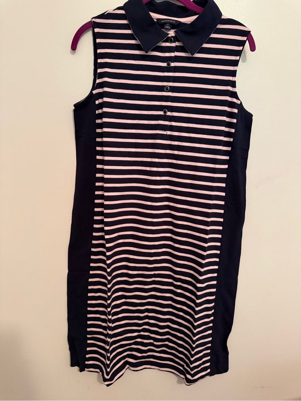 Lands' End Navy and Light Pink Striped Polo Dress